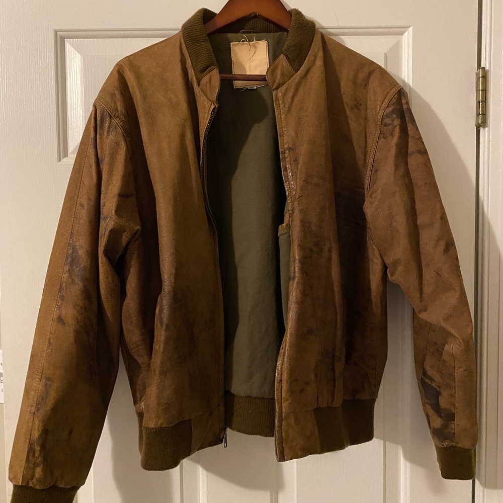 Brown Real Leather Bomber Jacket